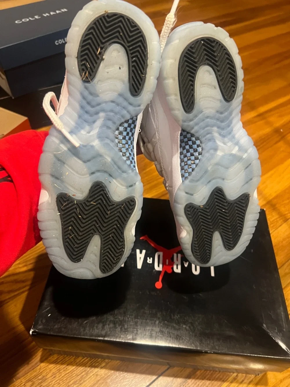 Jordan Kids White and Black High-Top Sneakers with Light Blue Jumpman - Picture 5 of 5